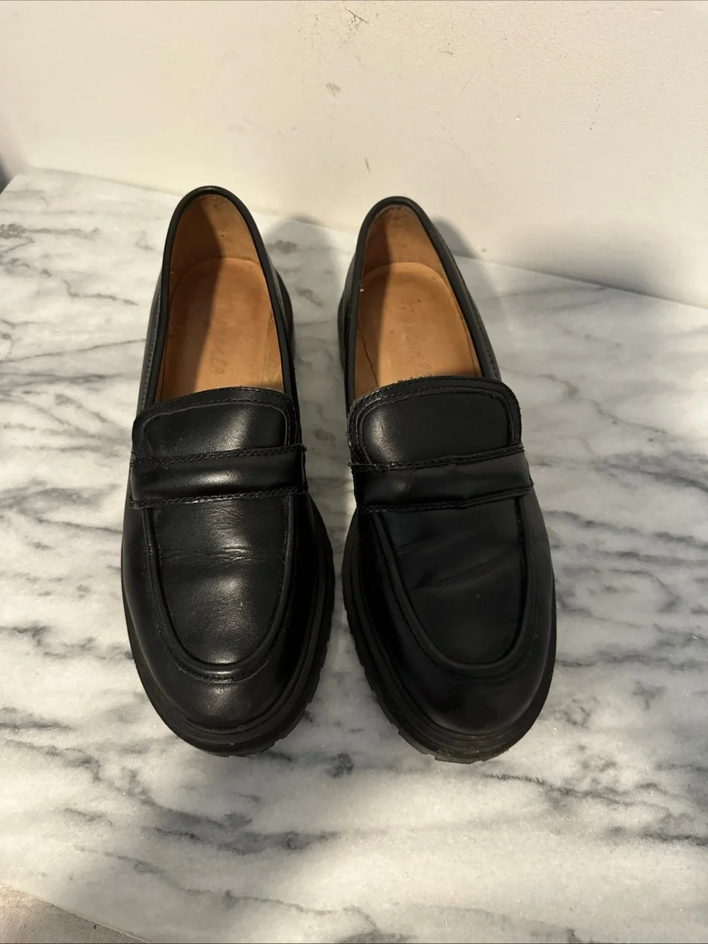 Madewell Classic Black Leather Penny Loafers for women